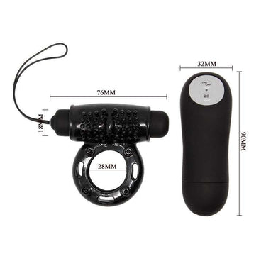 Anello vibrante nero con telecomando Baile for Him, 20 funzioni